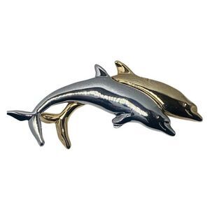 Liz Claiborne Women’s Polished Gold & Silver Tone Love Dolphins Vintage Brooch